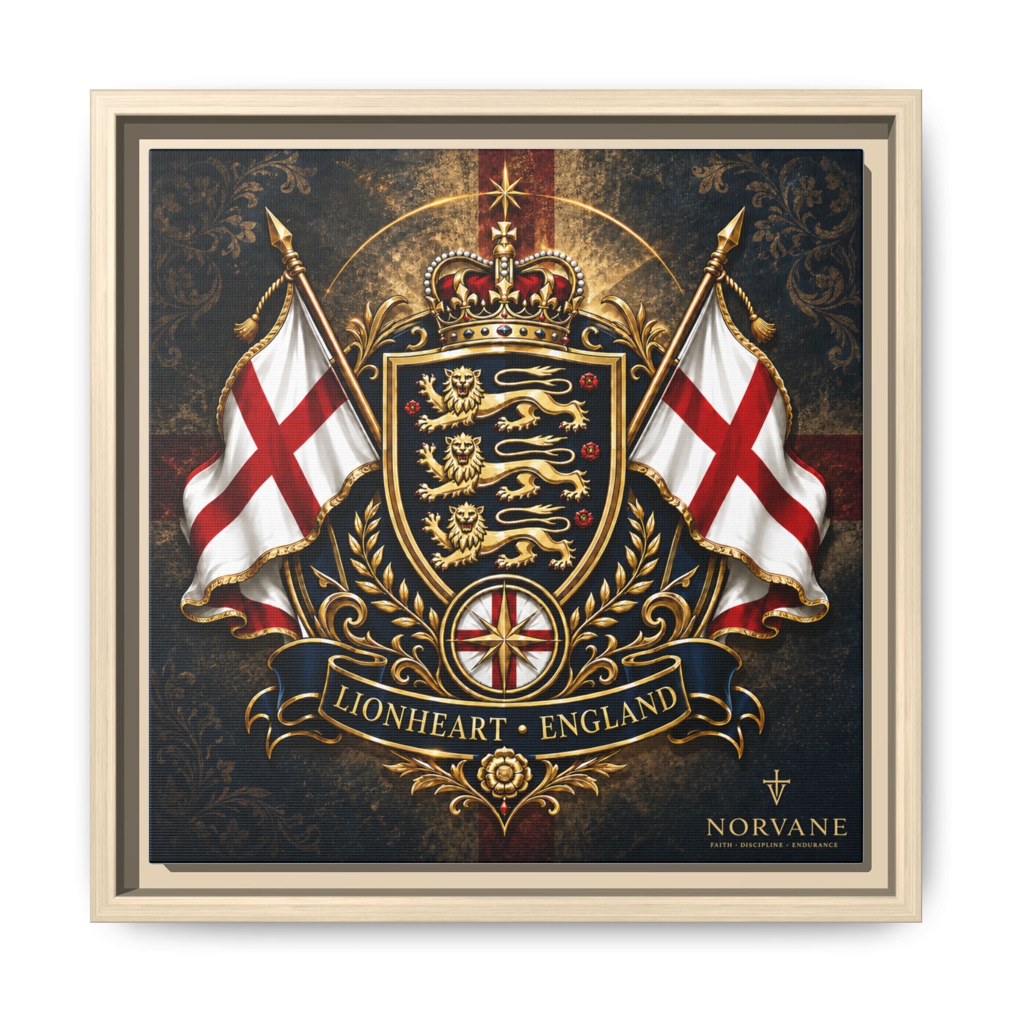 Matte Canvas: Lionheart England Crest Wall Art — Framed Union Jack Shield Print