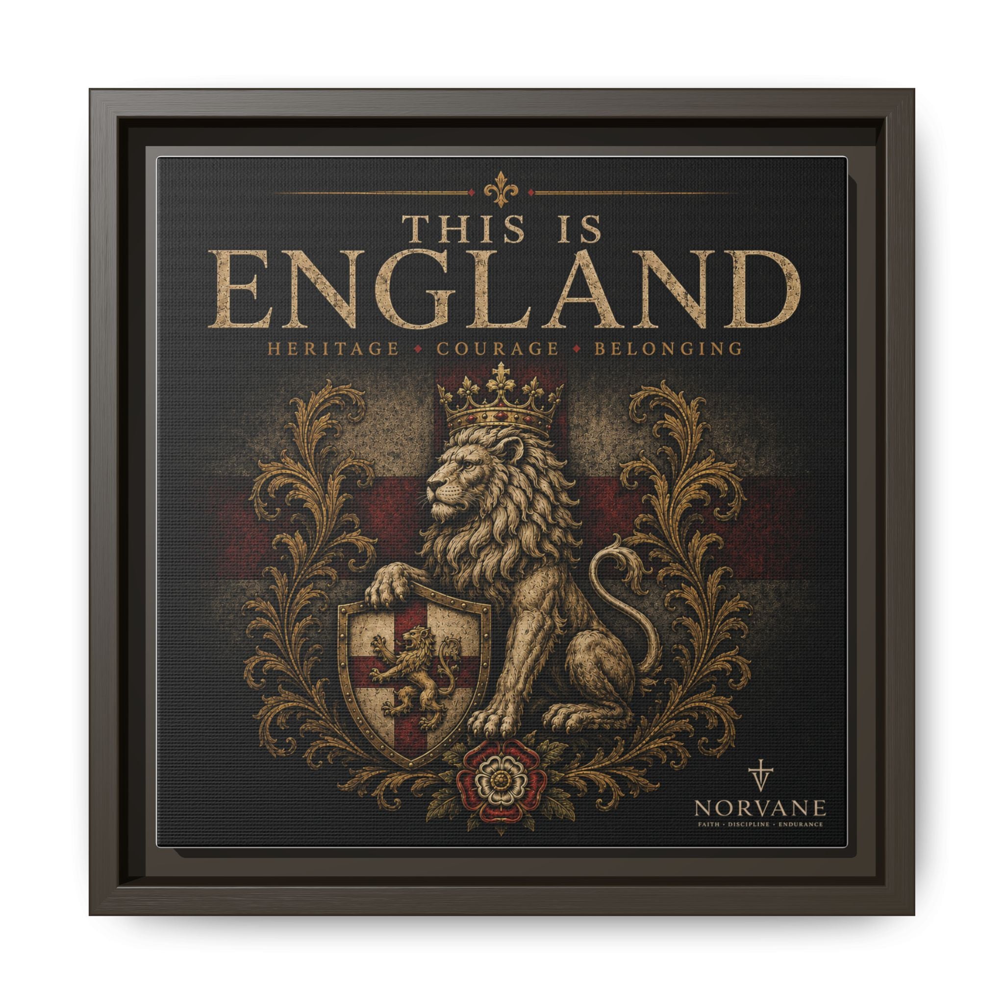 This Is England Framed Canvas Art — Vintage Lion Crest Wall Decor