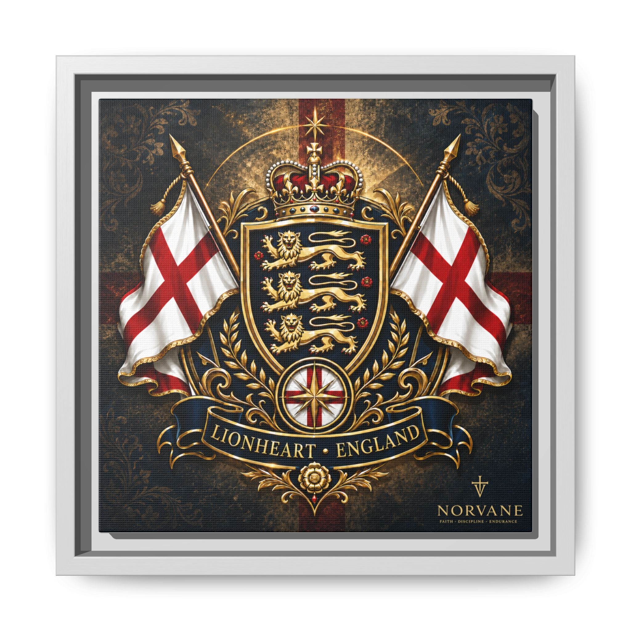 Matte Canvas: Lionheart England Crest Wall Art — Framed Union Jack Shield Print