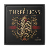 Three Lions Framed Canvas Wall Art — Heraldic England Crest Matte Print