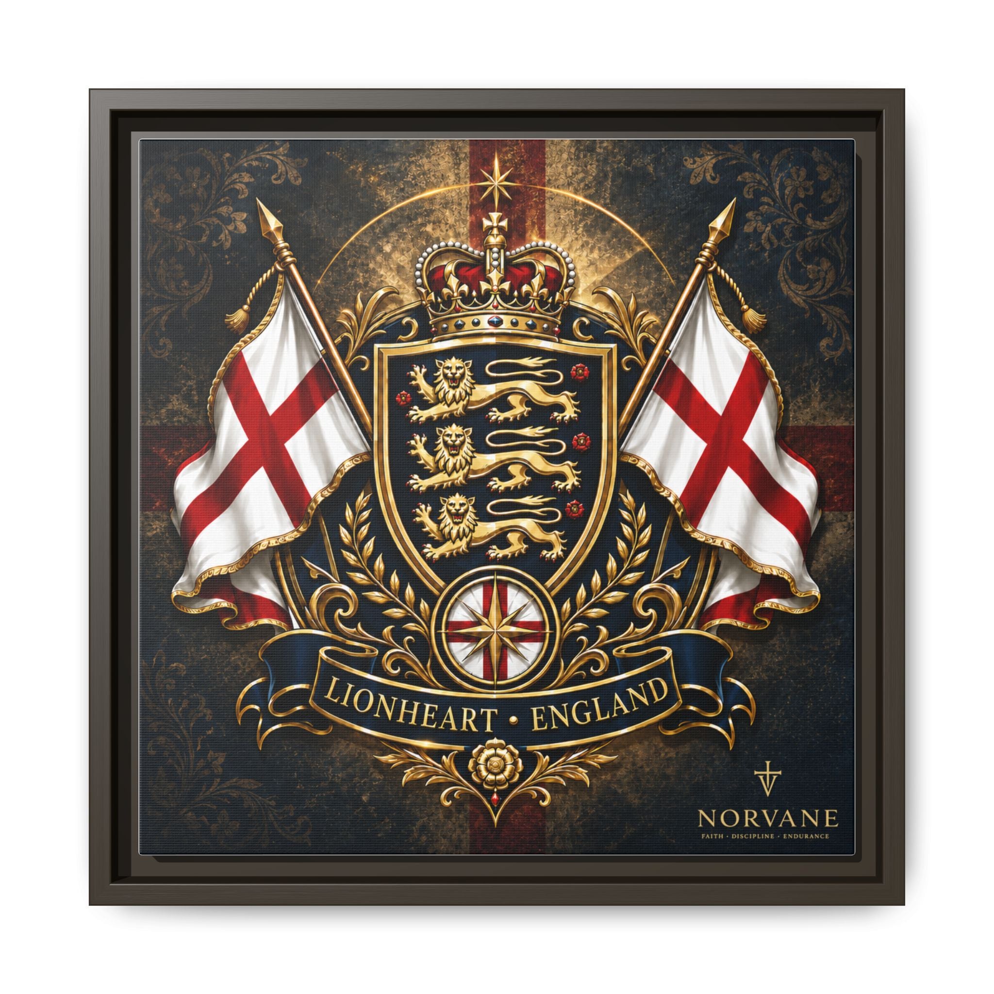 Matte Canvas: Lionheart England Crest Wall Art — Framed Union Jack Shield Print