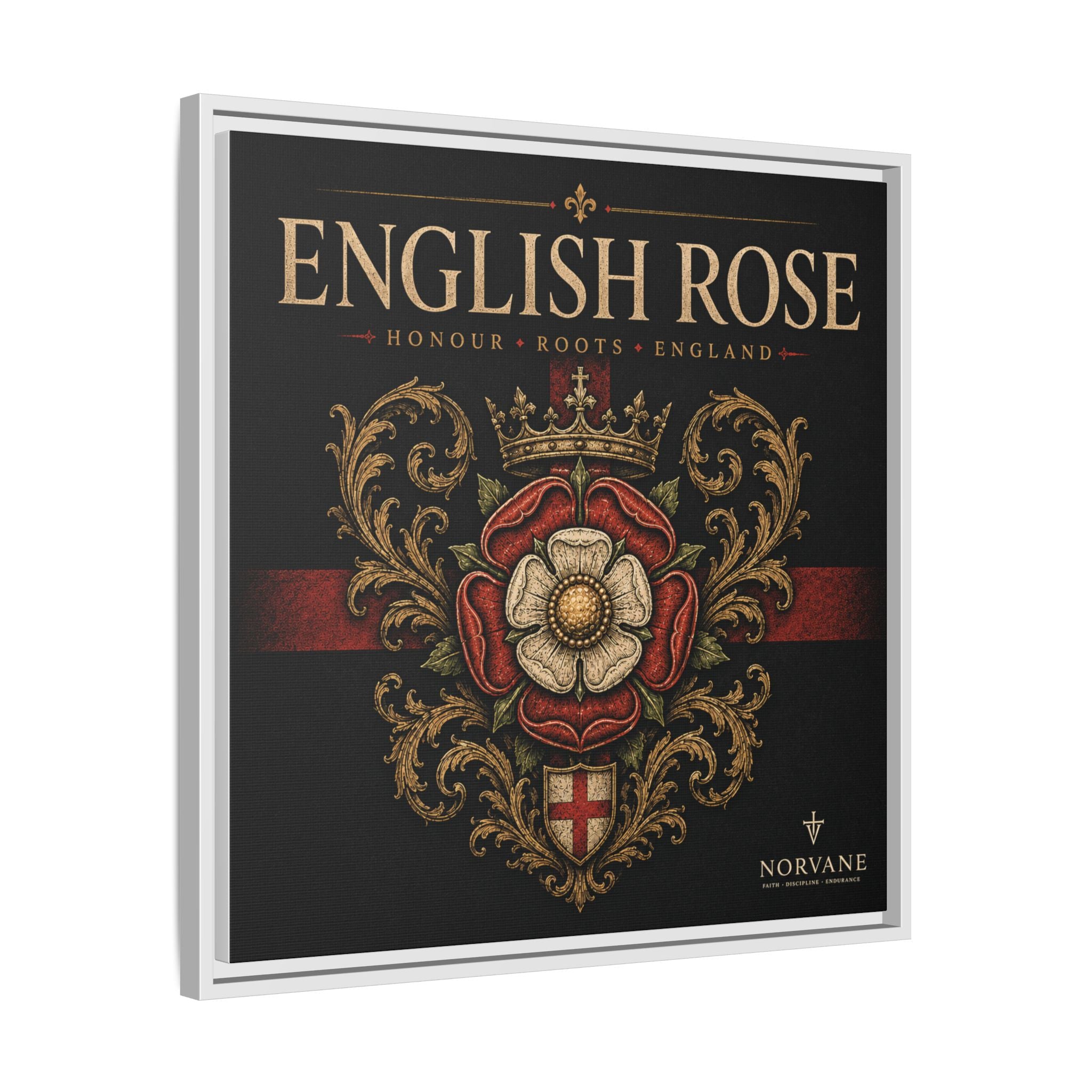 English Rose Matte Framed Canvas – Vintage Tudor Crest Wall Art