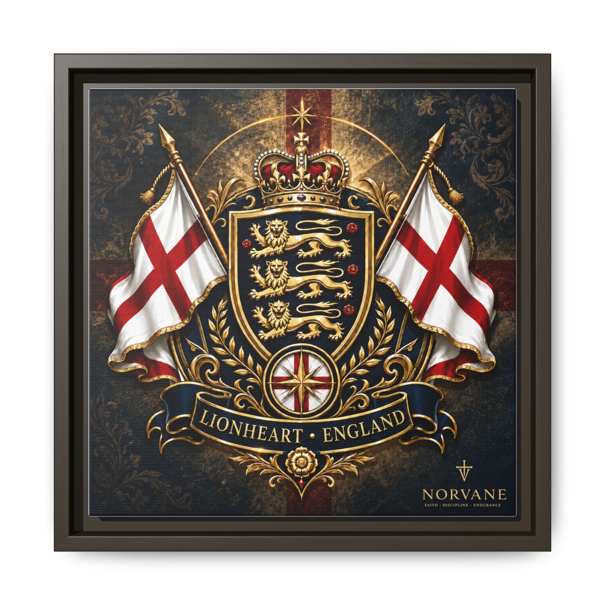 Matte Canvas: Lionheart England Crest Wall Art — Framed Union Jack Shield Print