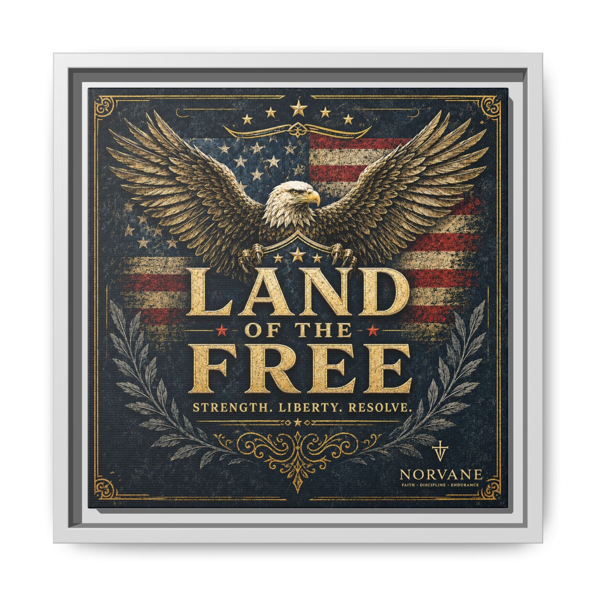 Framed Canvas - "Land of the Free" Patriotic Eagle Wall Art