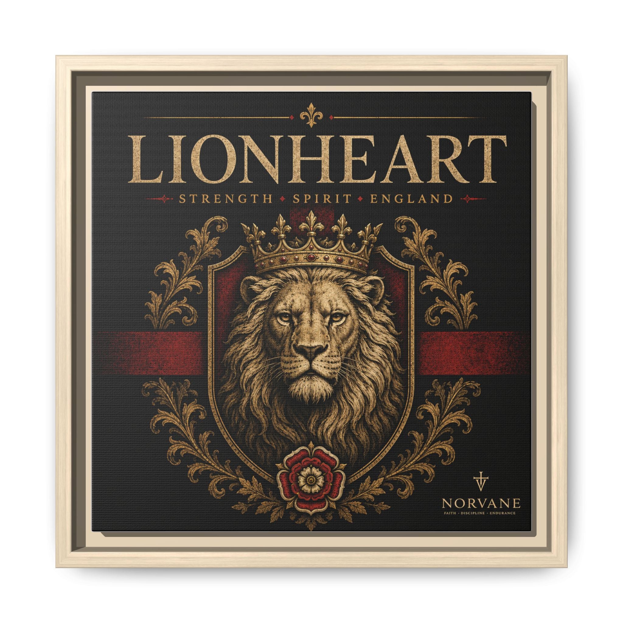 Lionheart Framed Canvas Print — Regal Crowned Lion Wall Art (Matte)