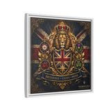 Britannia Lion Framed Canvas Wall Art — Union Jack Crest, 'Britannia • Unity • Pride'