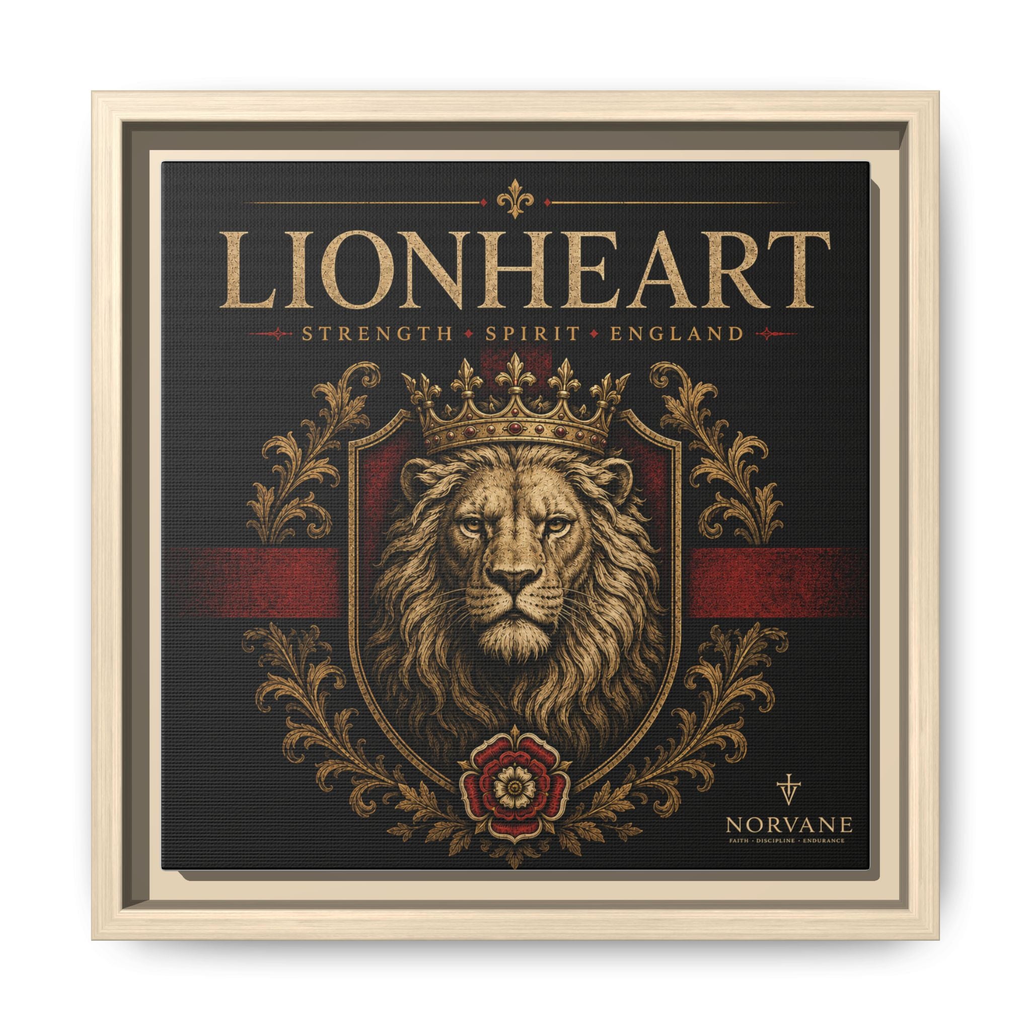 Lionheart Framed Canvas Print — Regal Crowned Lion Wall Art (Matte)
