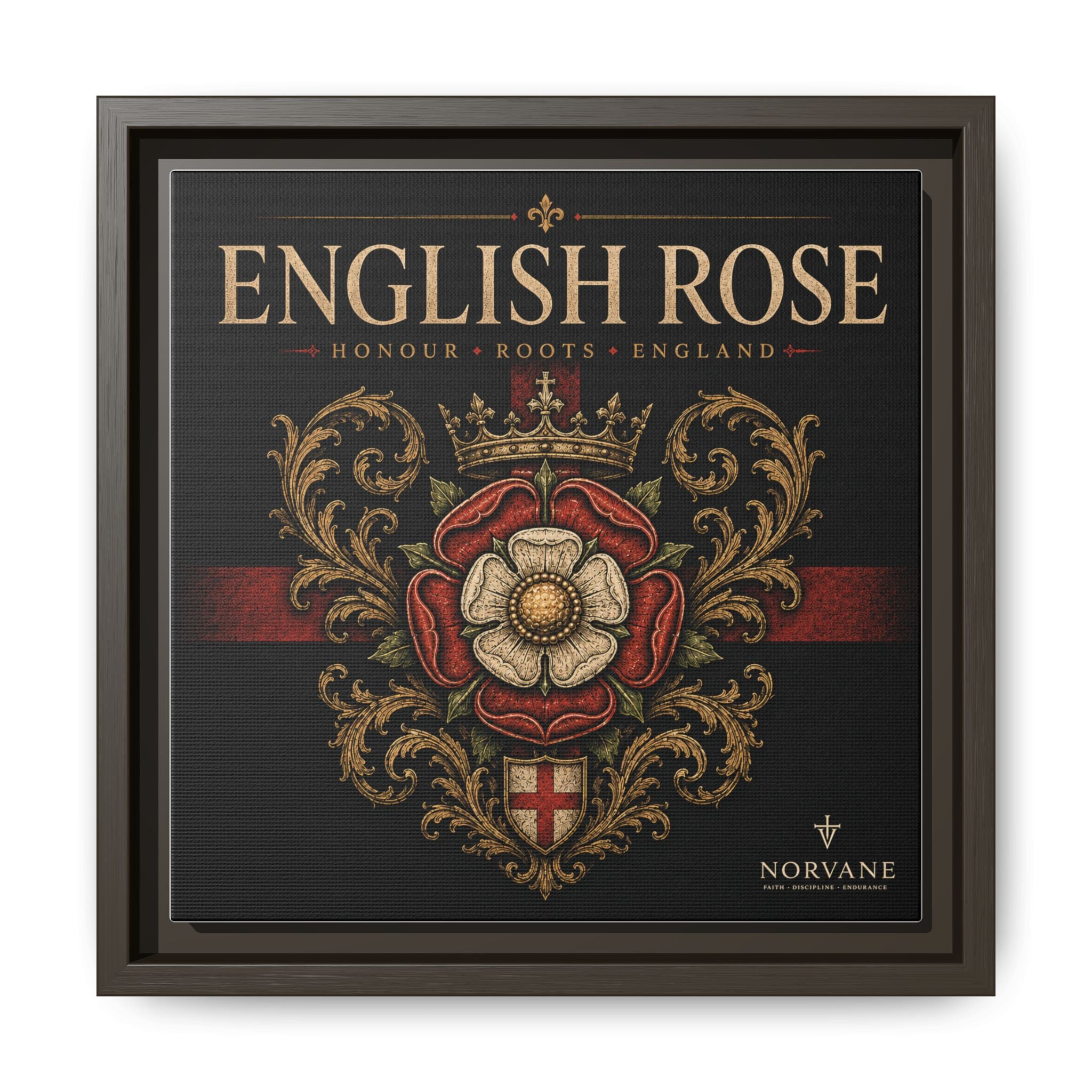 English Rose Matte Framed Canvas – Vintage Tudor Crest Wall Art