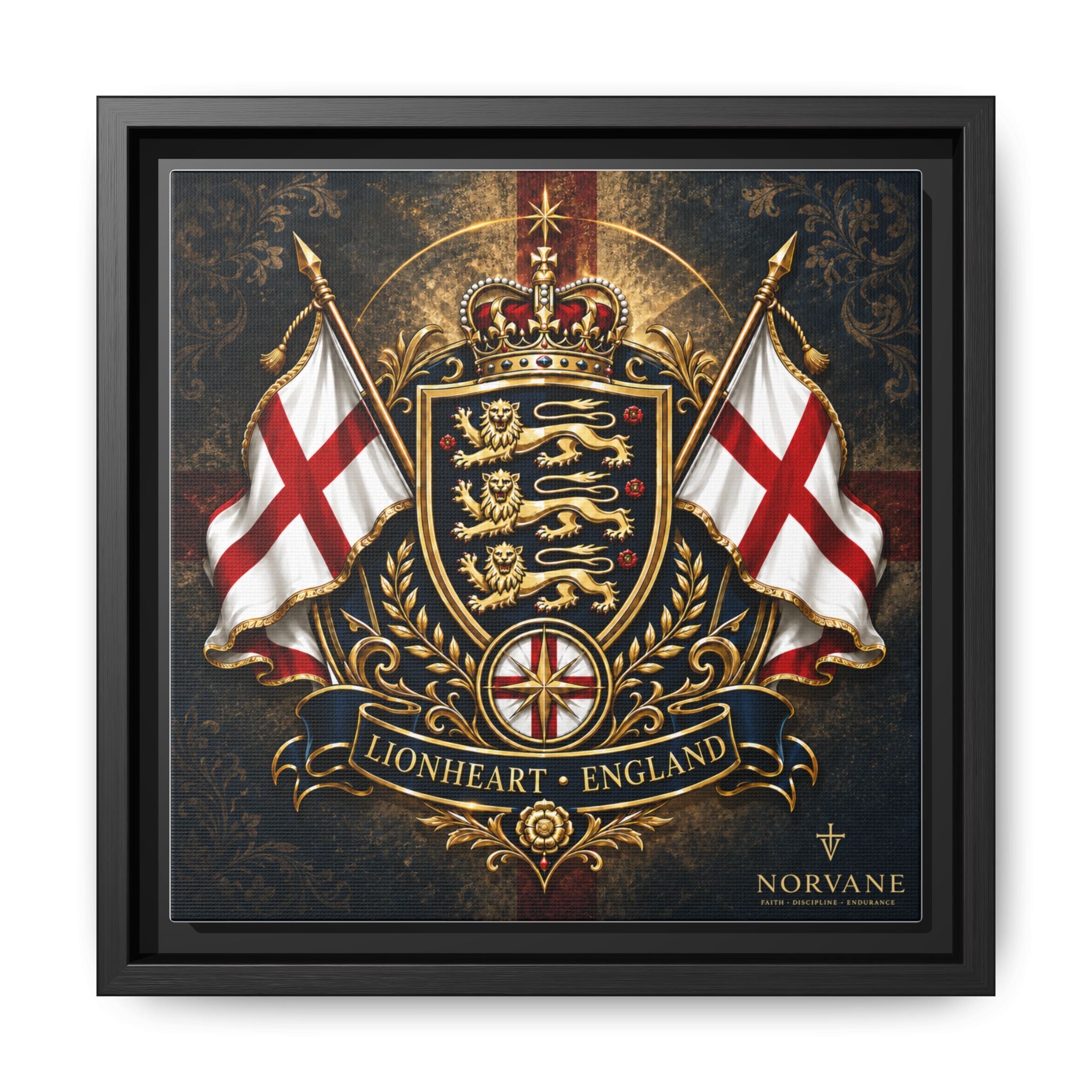 Matte Canvas: Lionheart England Crest Wall Art — Framed Union Jack Shield Print
