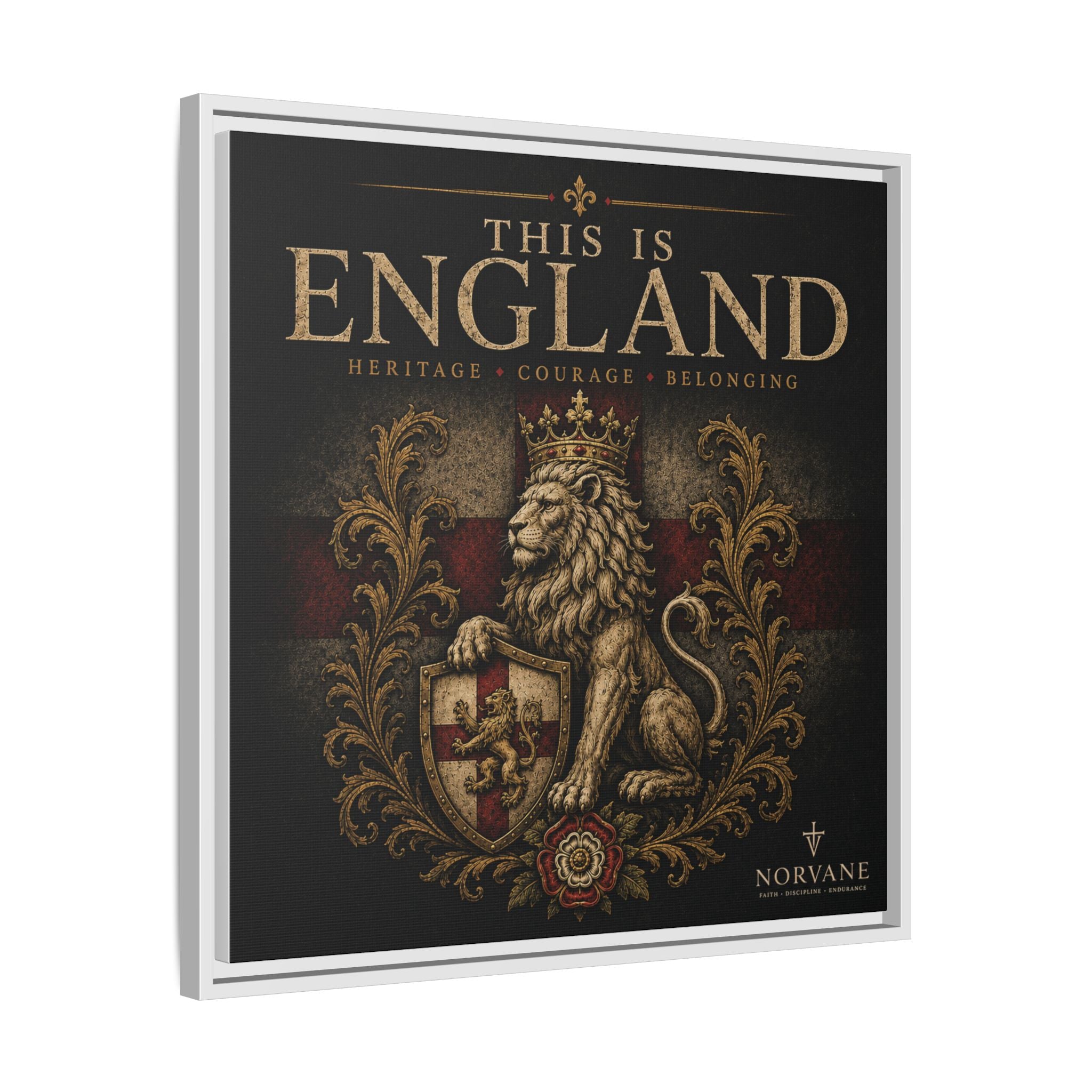 This Is England Framed Canvas Art — Vintage Lion Crest Wall Decor