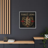 Three Lions Framed Canvas Wall Art — Heraldic England Crest Matte Print