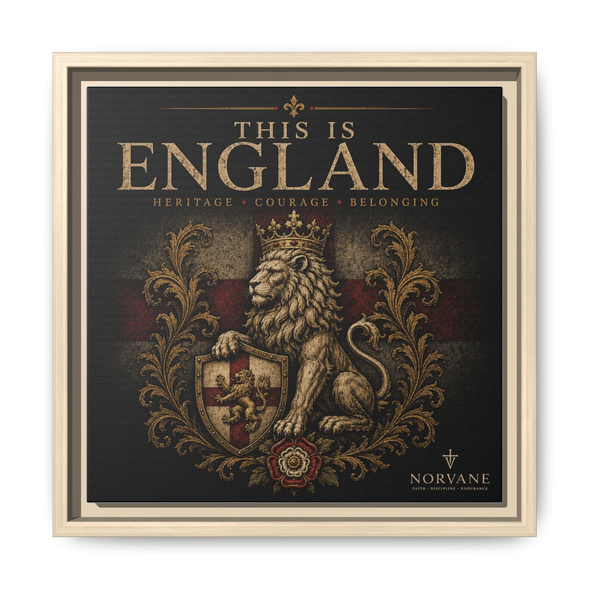 This Is England Framed Canvas Art — Vintage Lion Crest Wall Decor