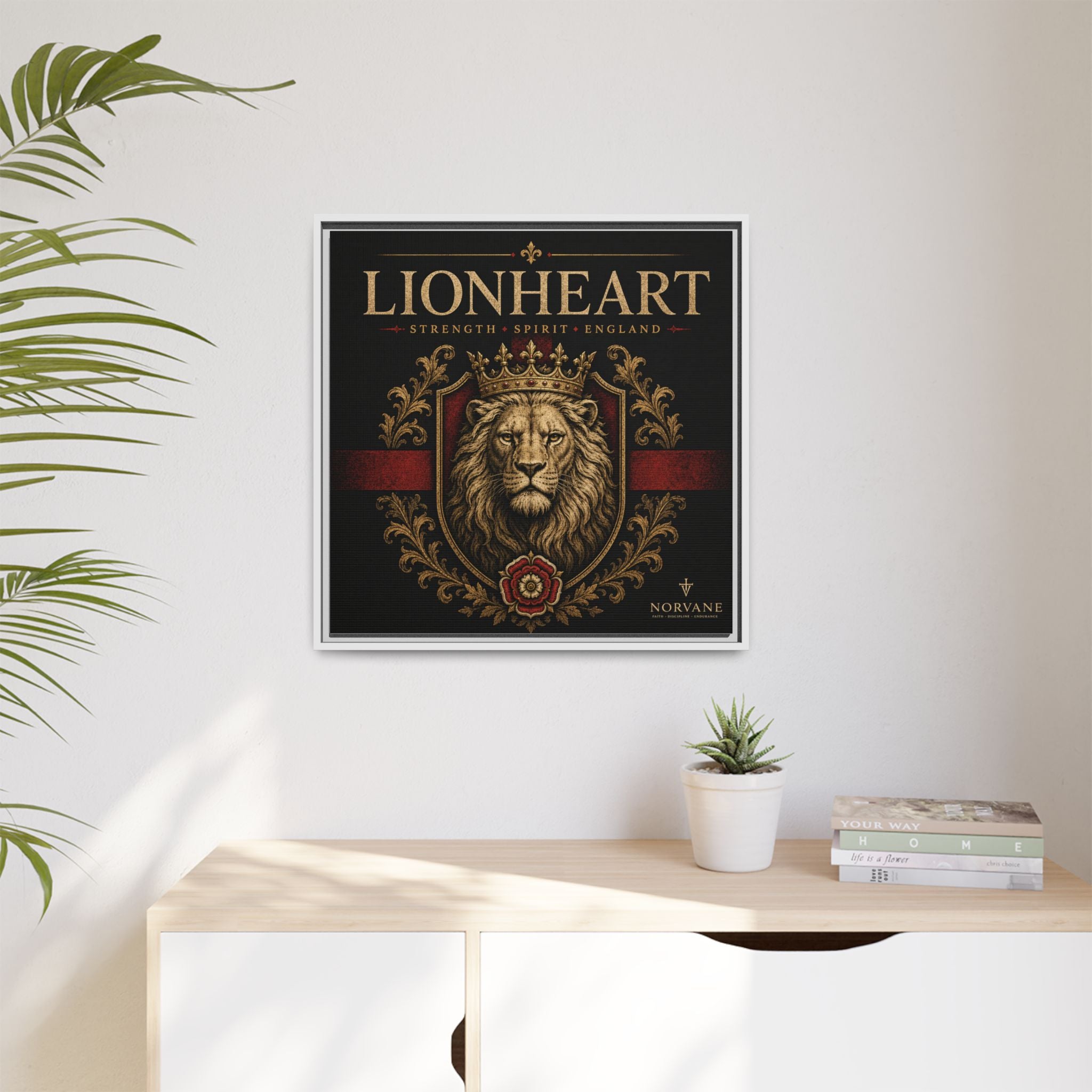 Lionheart Framed Canvas Print — Regal Crowned Lion Wall Art (Matte)
