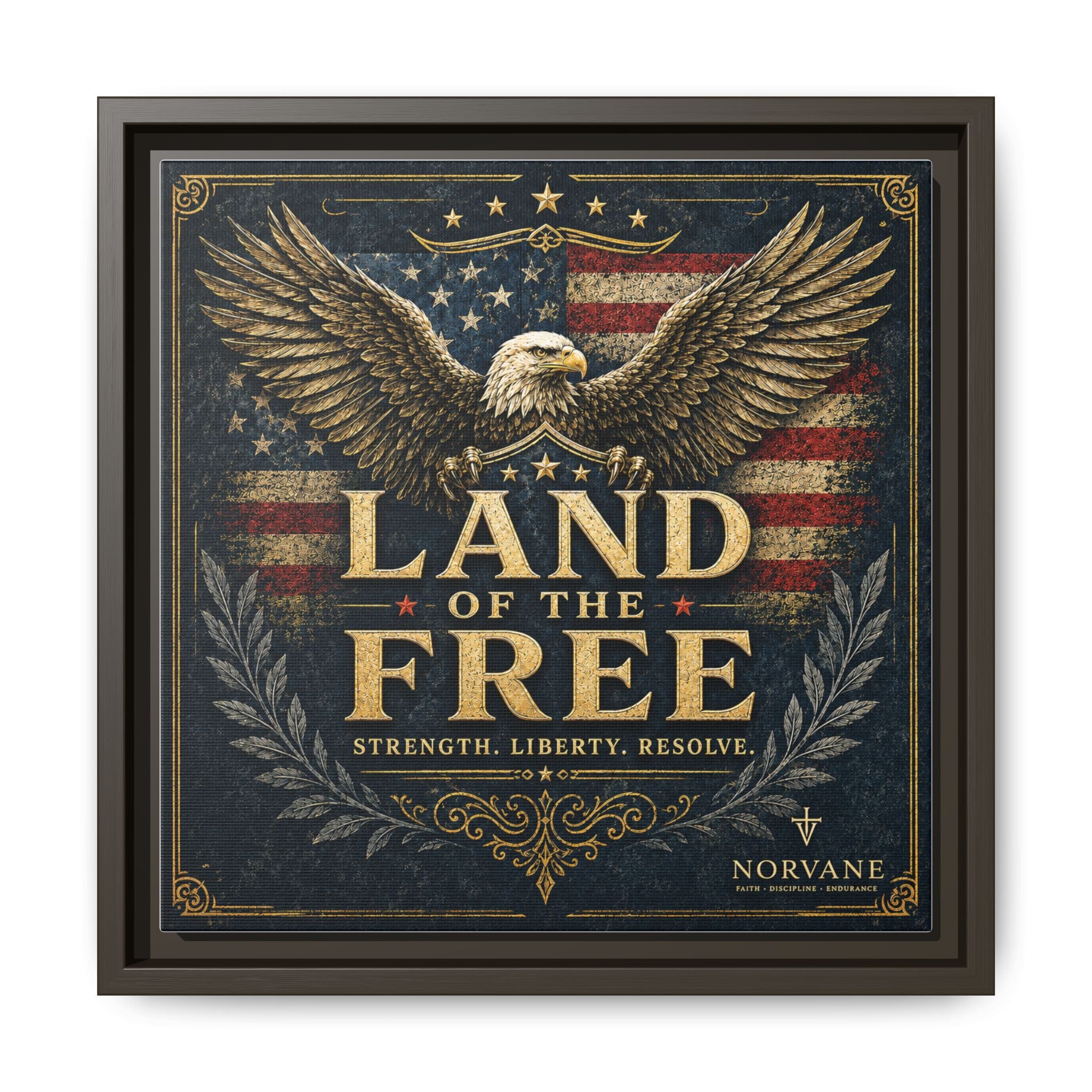 Framed Canvas - "Land of the Free" Patriotic Eagle Wall Art