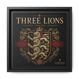 Three Lions Framed Canvas Wall Art — Heraldic England Crest Matte Print