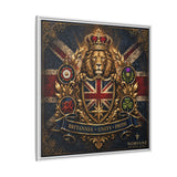 Britannia Lion Framed Canvas Wall Art — Union Jack Crest, 'Britannia • Unity • Pride'