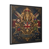 Britannia Lion Framed Canvas Wall Art — Union Jack Crest, 'Britannia • Unity • Pride'