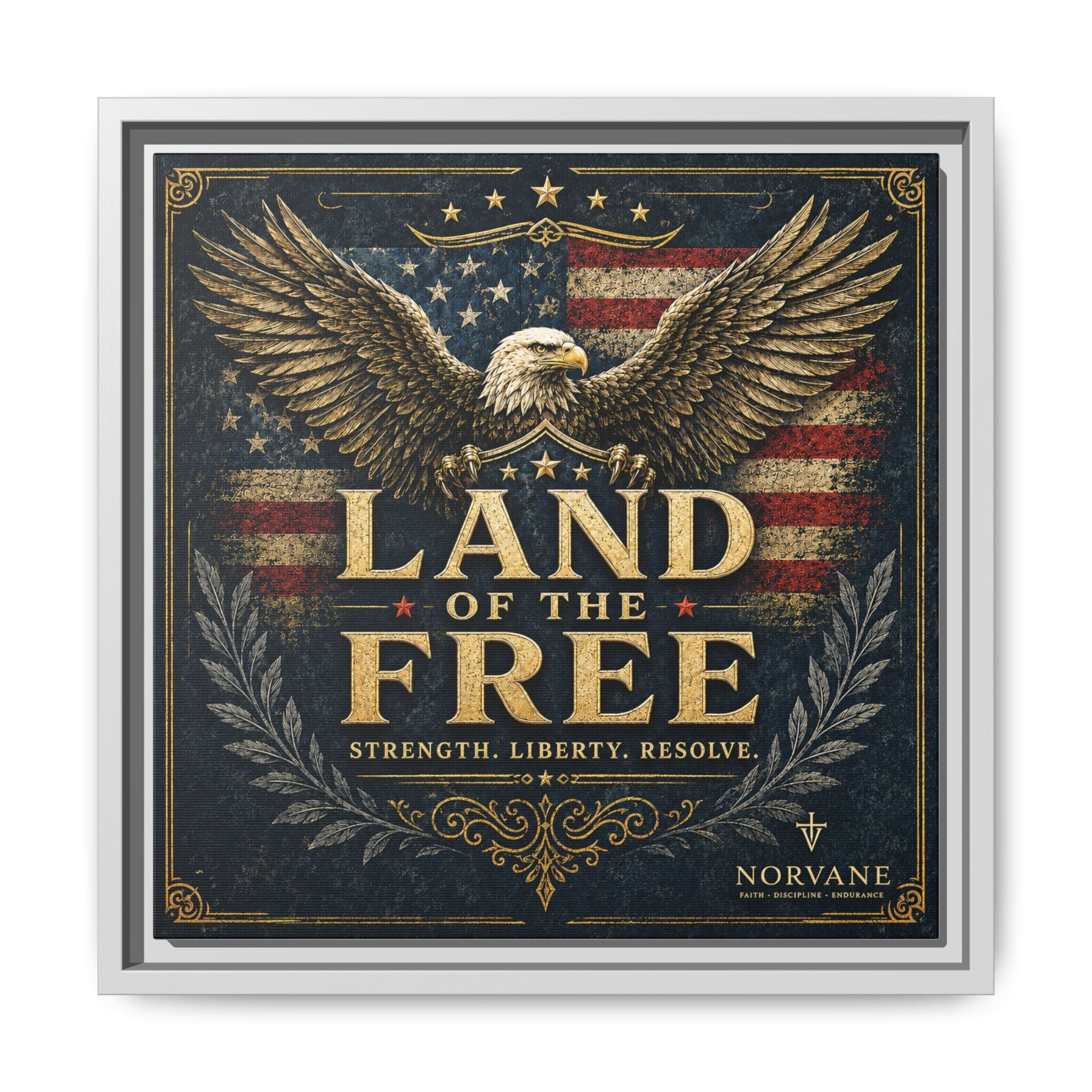 Framed Canvas - "Land of the Free" Patriotic Eagle Wall Art