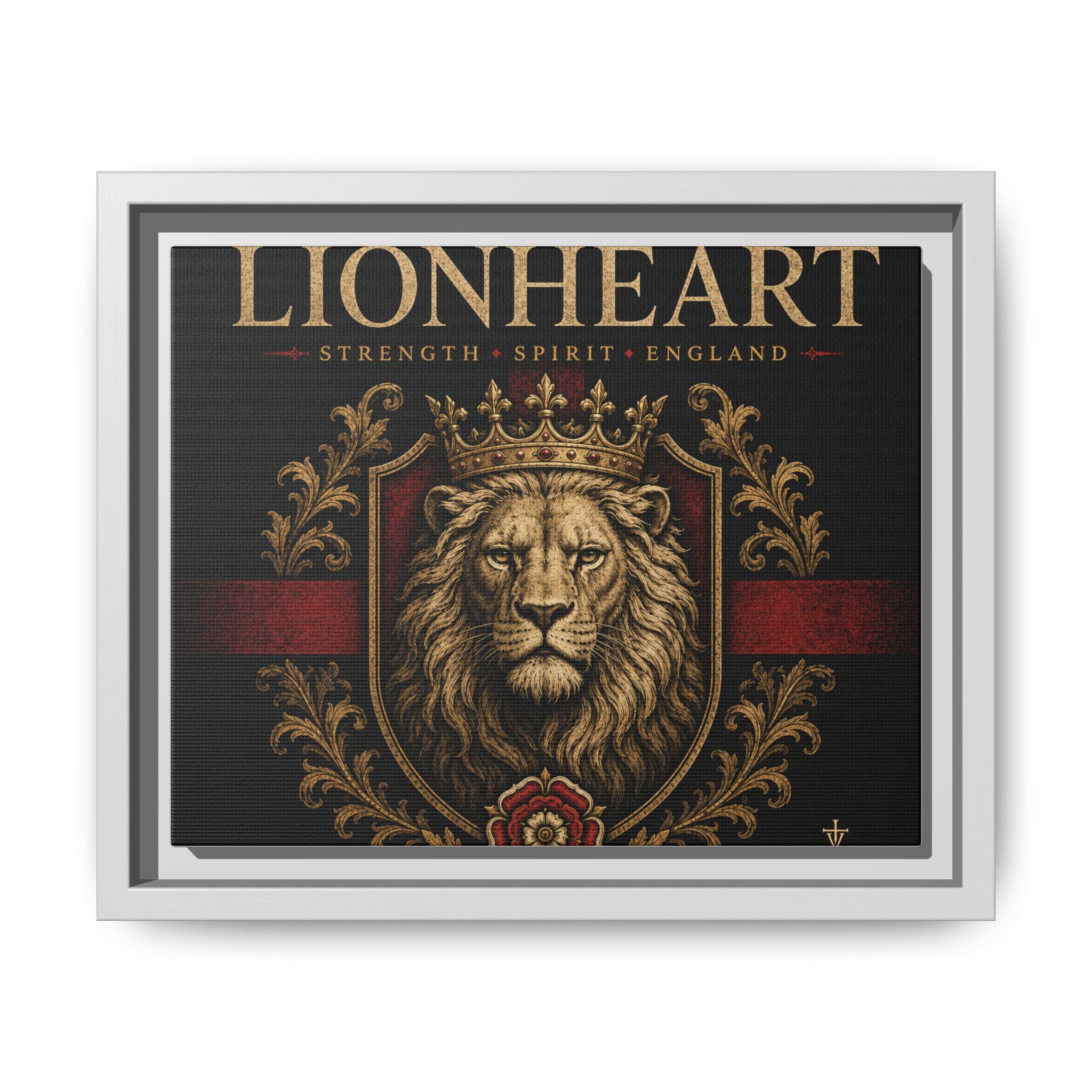 Lionheart Framed Canvas Print — Regal Crowned Lion Wall Art (Matte)