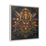 Britannia Lion Framed Canvas Wall Art — Union Jack Crest, 'Britannia • Unity • Pride'
