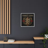 Three Lions Framed Canvas Wall Art — Heraldic England Crest Matte Print