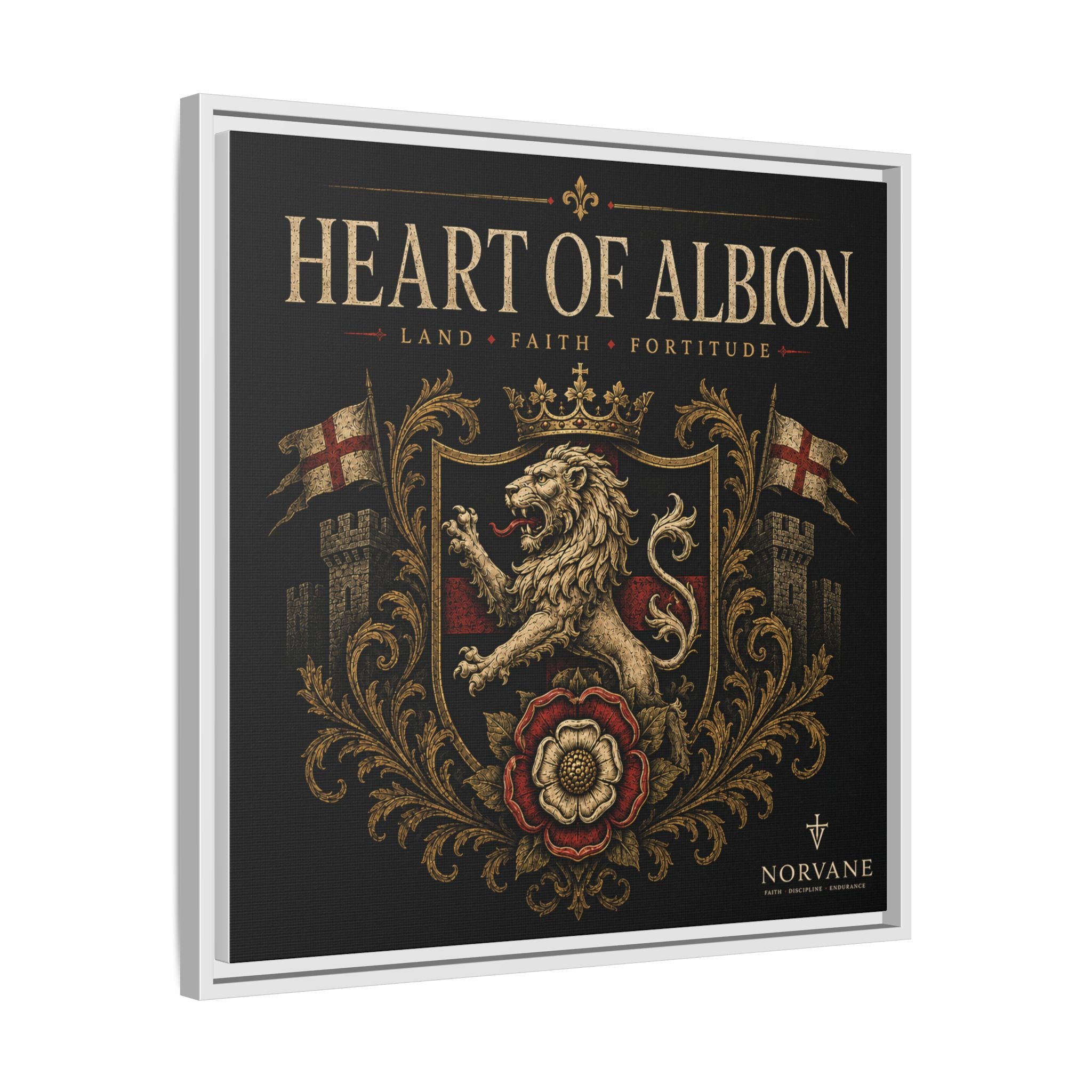 Heart of Albion Framed Canvas Wall Art — Vintage English Lion Crest