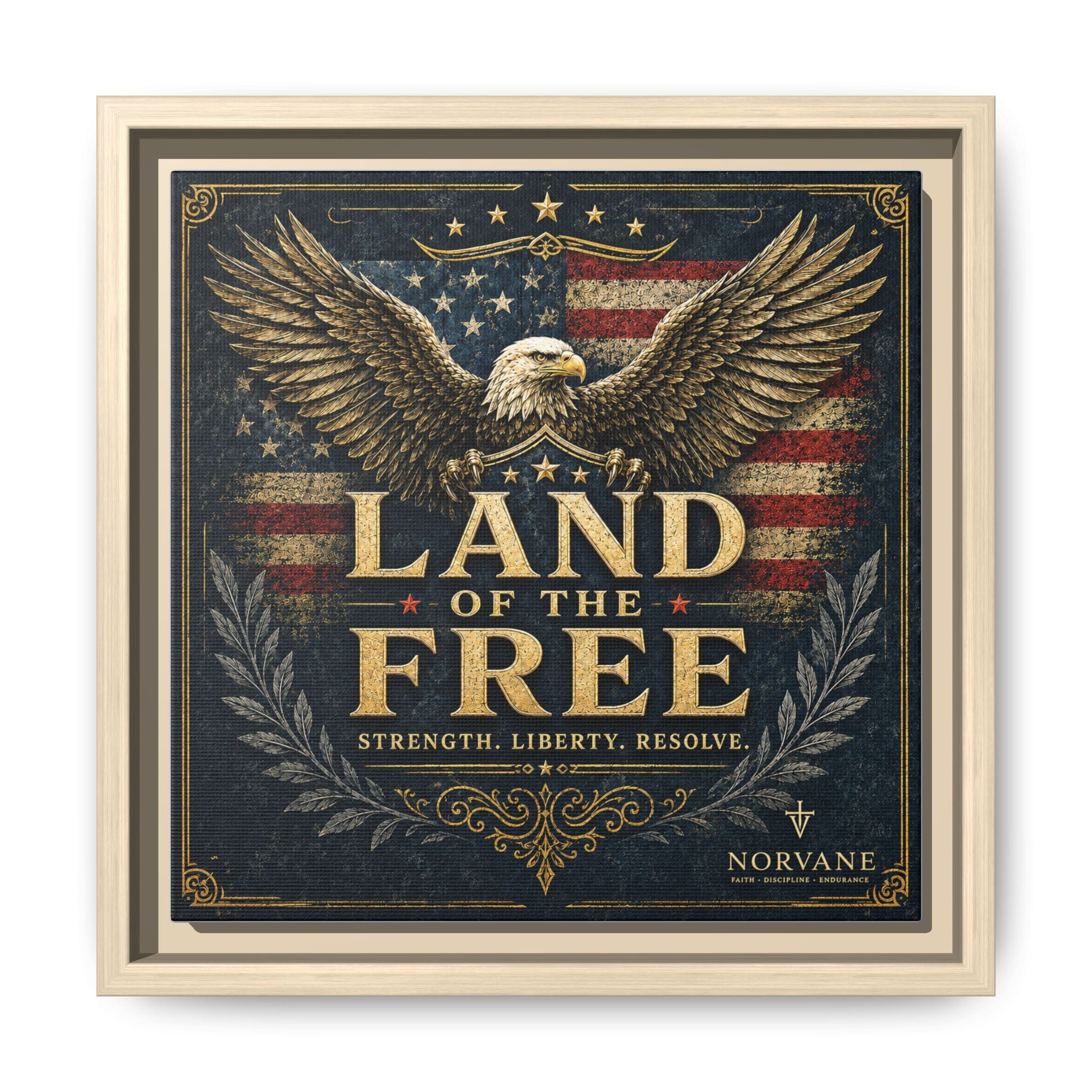 Framed Canvas - "Land of the Free" Patriotic Eagle Wall Art