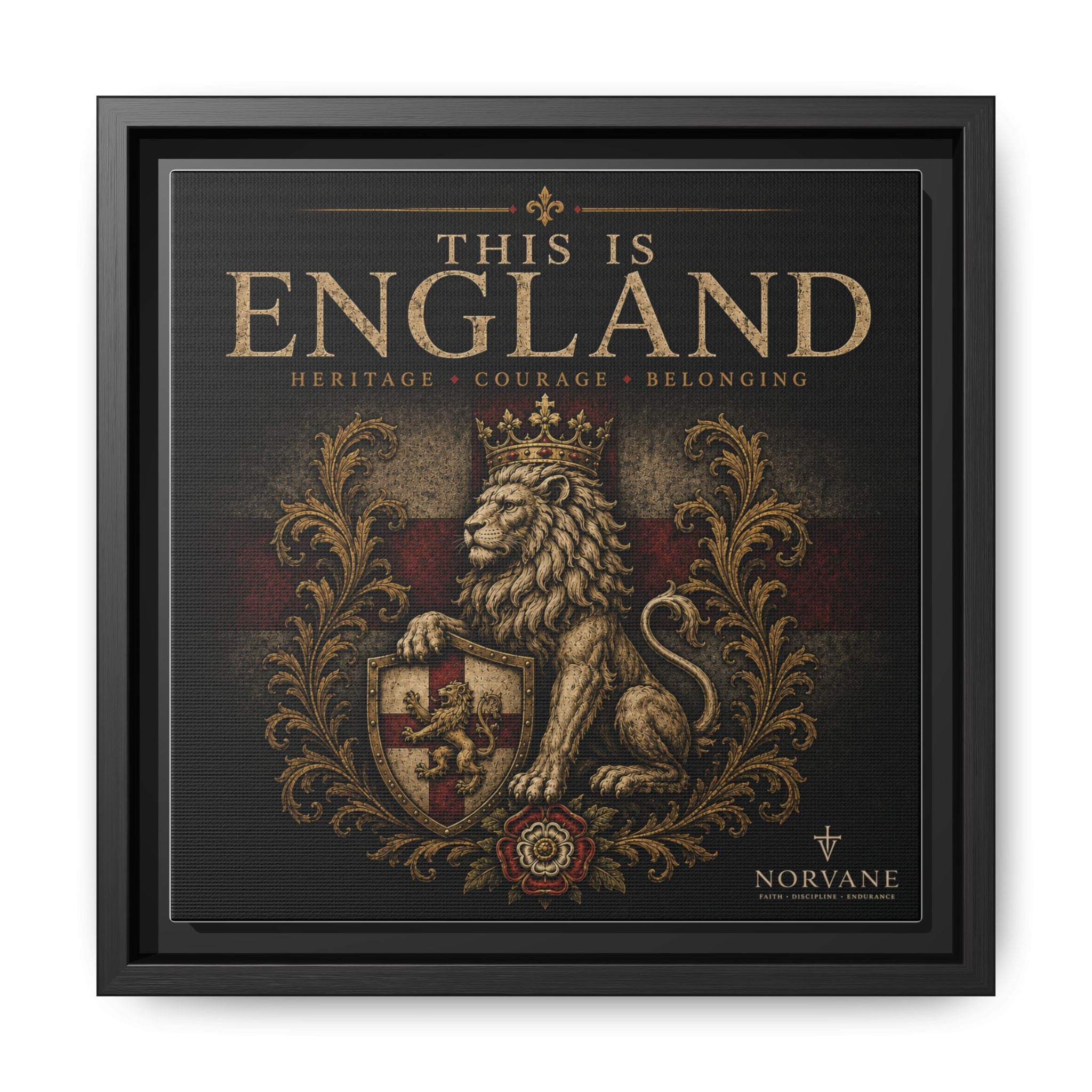 This Is England Framed Canvas Art — Vintage Lion Crest Wall Decor