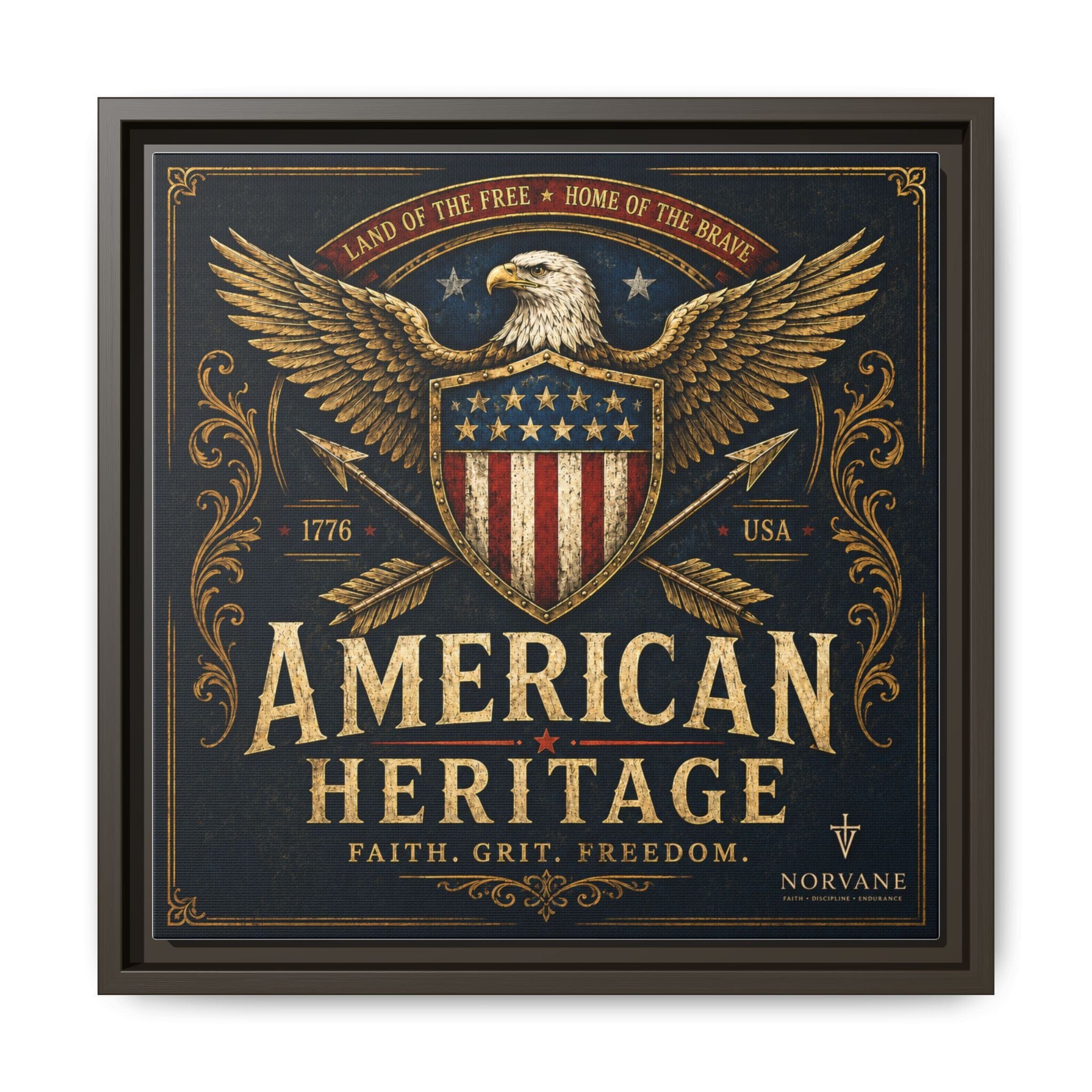 American Heritage Matte Canvas Print — Patriotic Eagle Framed Wall Art Canvas Printify 14" x 14" 1.25" Espresso