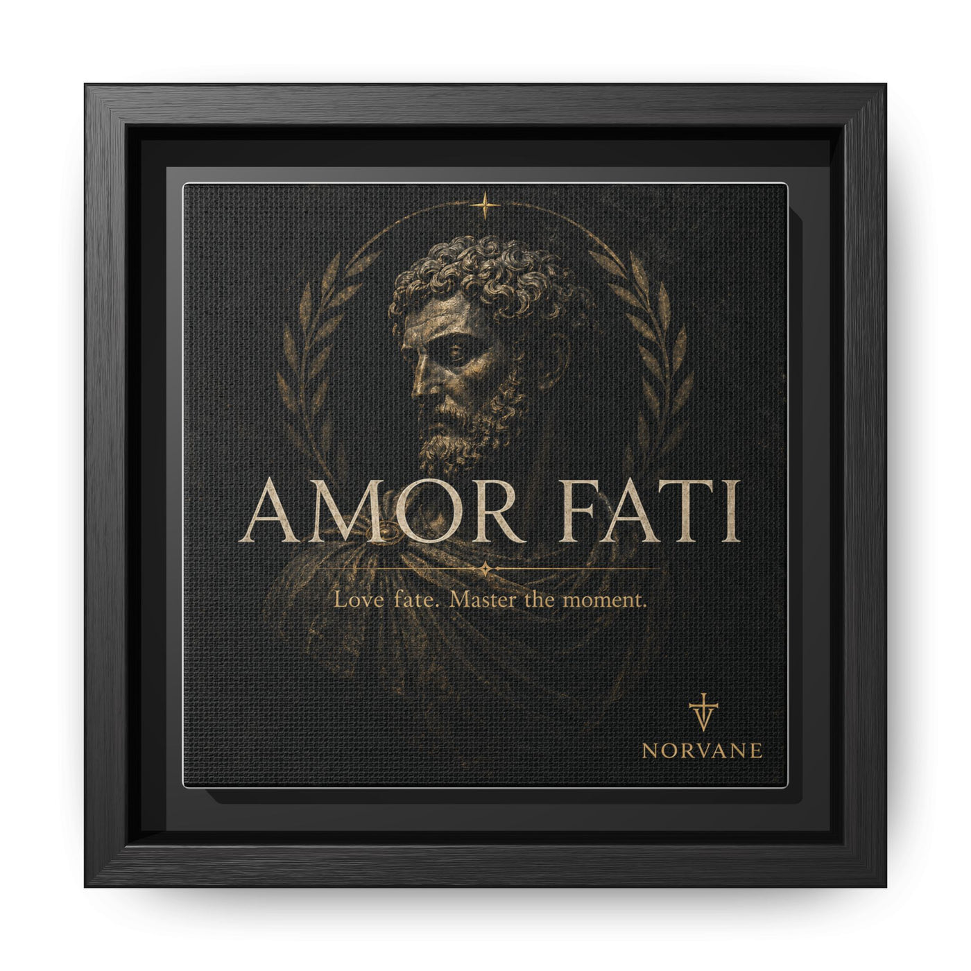 Amor Fati Framed Canvas – Stoic Bust Wall Art in Black