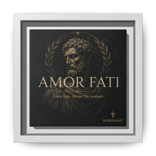 Amor Fati Framed Canvas – Stoic Bust Wall Art in White