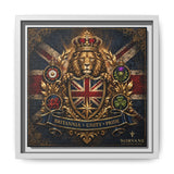 Britannia Lion Framed Canvas Wall Art — Union Jack Crest, 'Britannia • Unity • Pride' Canvas Printify 10″ x 10″ 1.25" White