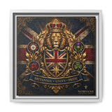Britannia Lion Framed Canvas Wall Art — Union Jack Crest, 'Britannia • Unity • Pride' Canvas Printify 12″ x 12″ 1.25" White