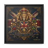 Britannia Lion Framed Canvas Wall Art — Union Jack Crest, 'Britannia • Unity • Pride' Canvas Printify 14" x 14" 1.25" Black