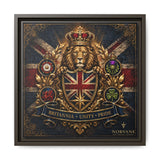 Britannia Lion Framed Canvas Wall Art — Union Jack Crest, 'Britannia • Unity • Pride' Canvas Printify 14" x 14" 1.25" Espresso