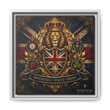 Britannia Lion Framed Canvas Wall Art — Union Jack Crest, 'Britannia • Unity • Pride' Canvas Printify 14" x 14" 1.25" White