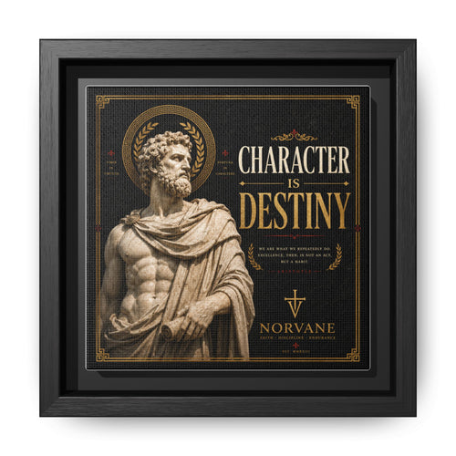 Character Is Destiny Framed Canvas – Heraclitus Wall Art in Black