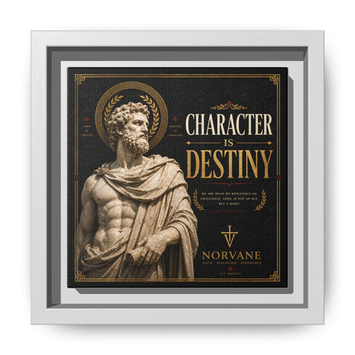 Character Is Destiny Framed Canvas – Heraclitus Wall Art in White