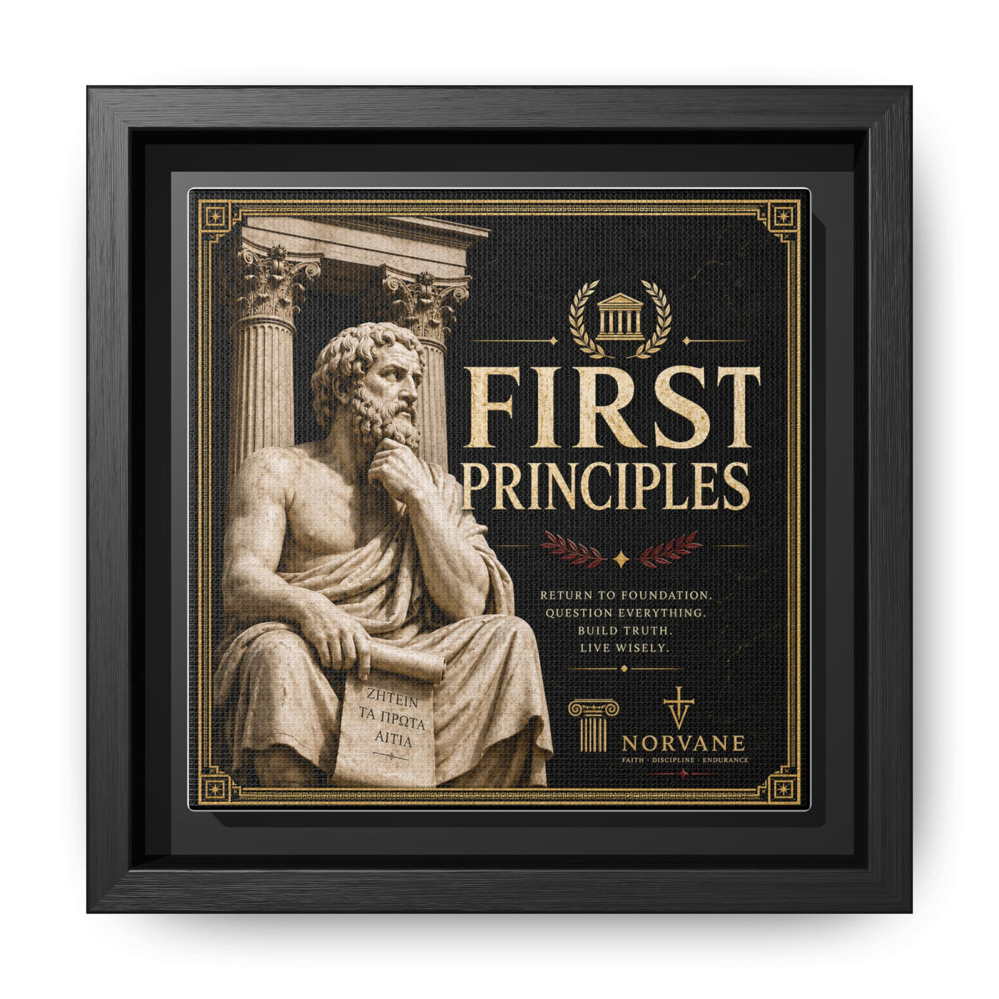 First Principles Framed Canvas – Classical Philosophy Art in Black