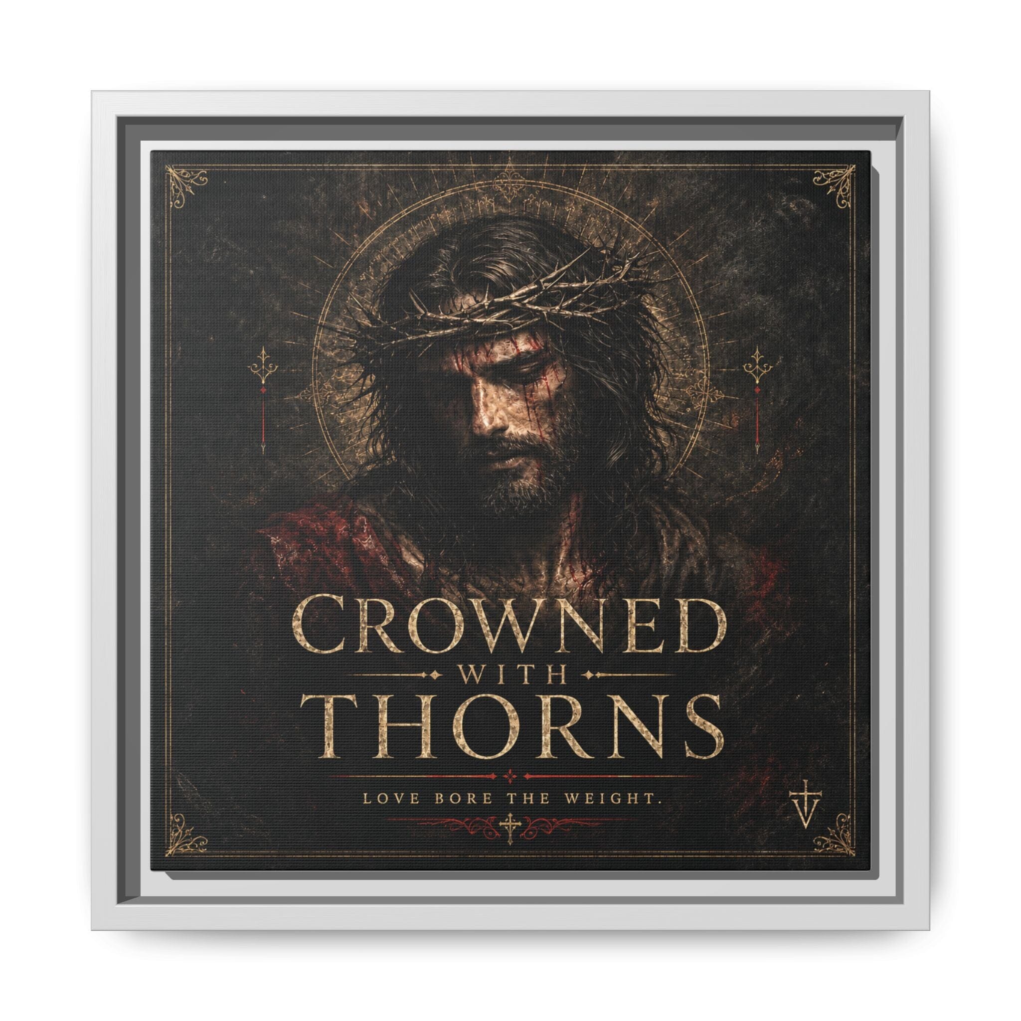 Framed Matte Canvas - "Crowned with Thorns" Religious Wall Art Canvas Printify 12″ x 12″ 1.25" White