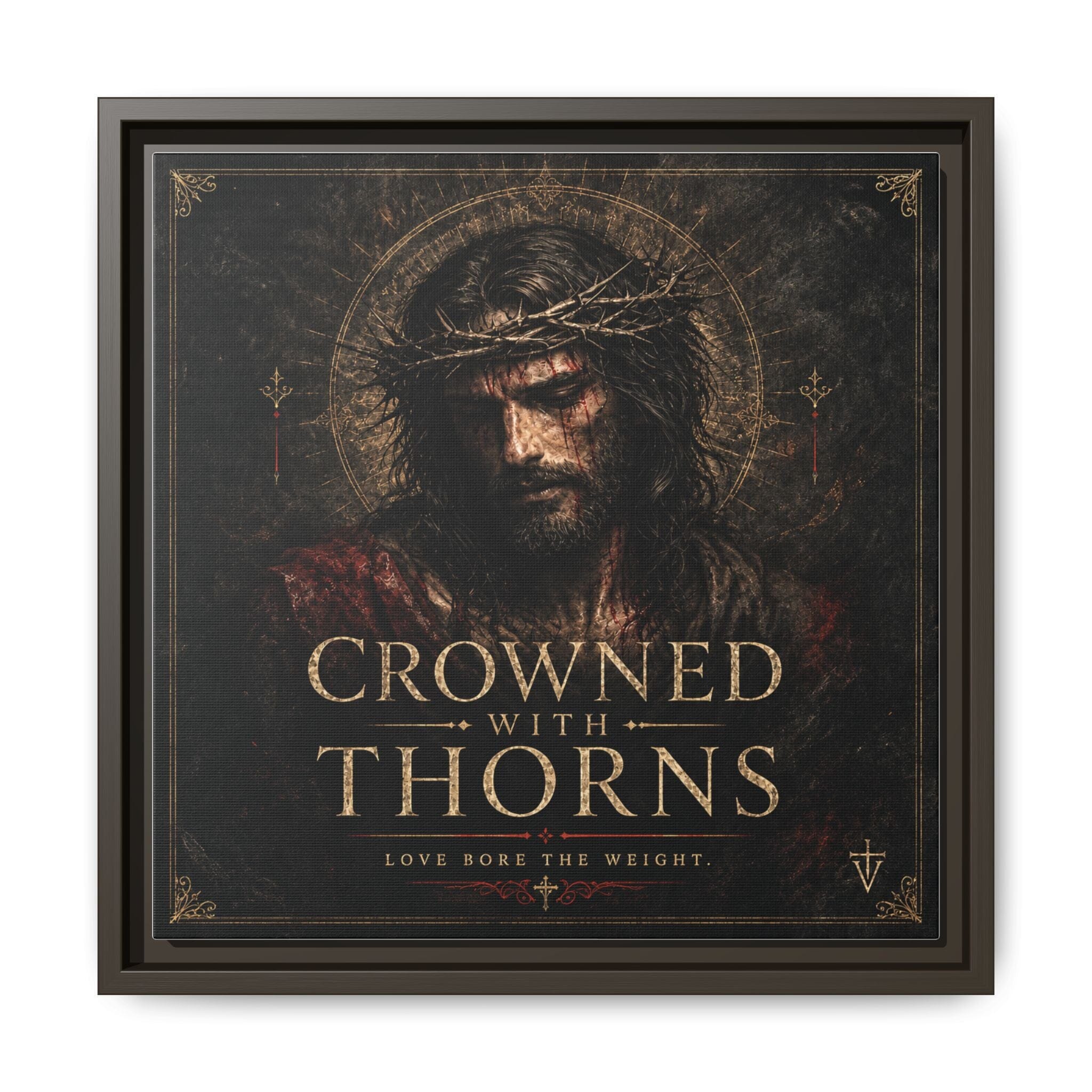 Framed Matte Canvas - "Crowned with Thorns" Religious Wall Art Canvas Printify 14" x 14" 1.25" Espresso