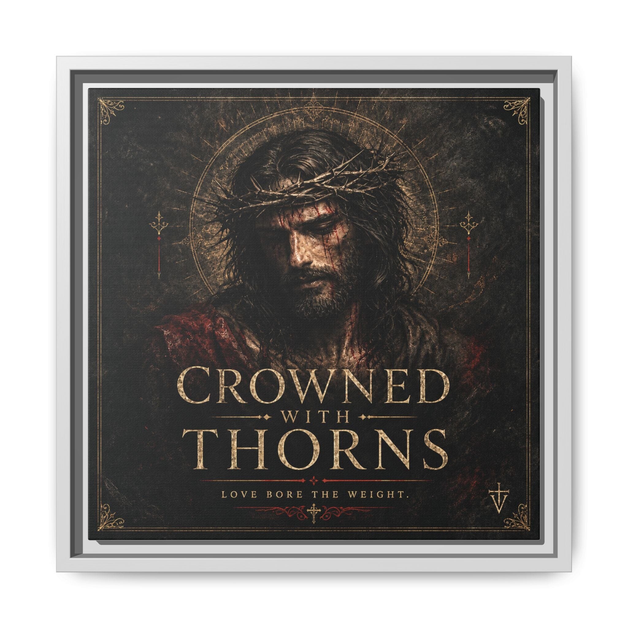 Framed Matte Canvas - "Crowned with Thorns" Religious Wall Art Canvas Printify 14" x 14" 1.25" White
