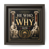 He Who Has a Why Framed Canvas – Nietzsche Wall Art in Espresso