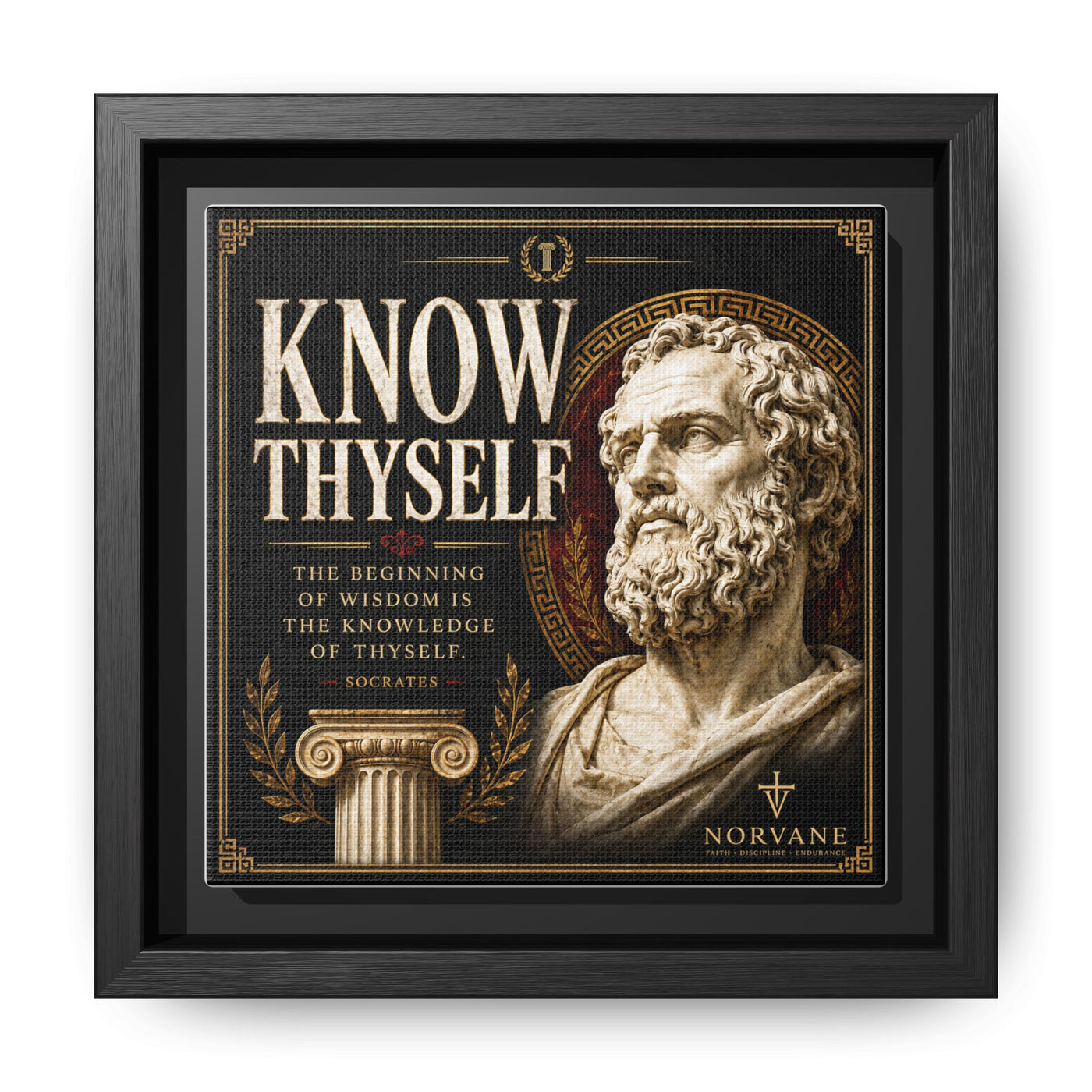 Know Thyself Framed Canvas – Socrates Quote Wall Art in Black