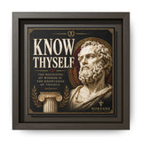 Know Thyself Framed Canvas – Socrates Quote Wall Art in Espresso