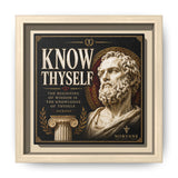 Know Thyself Framed Canvas – Socrates Quote Wall Art in Natural