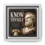 Know Thyself Framed Canvas – Socrates Quote Wall Art in White