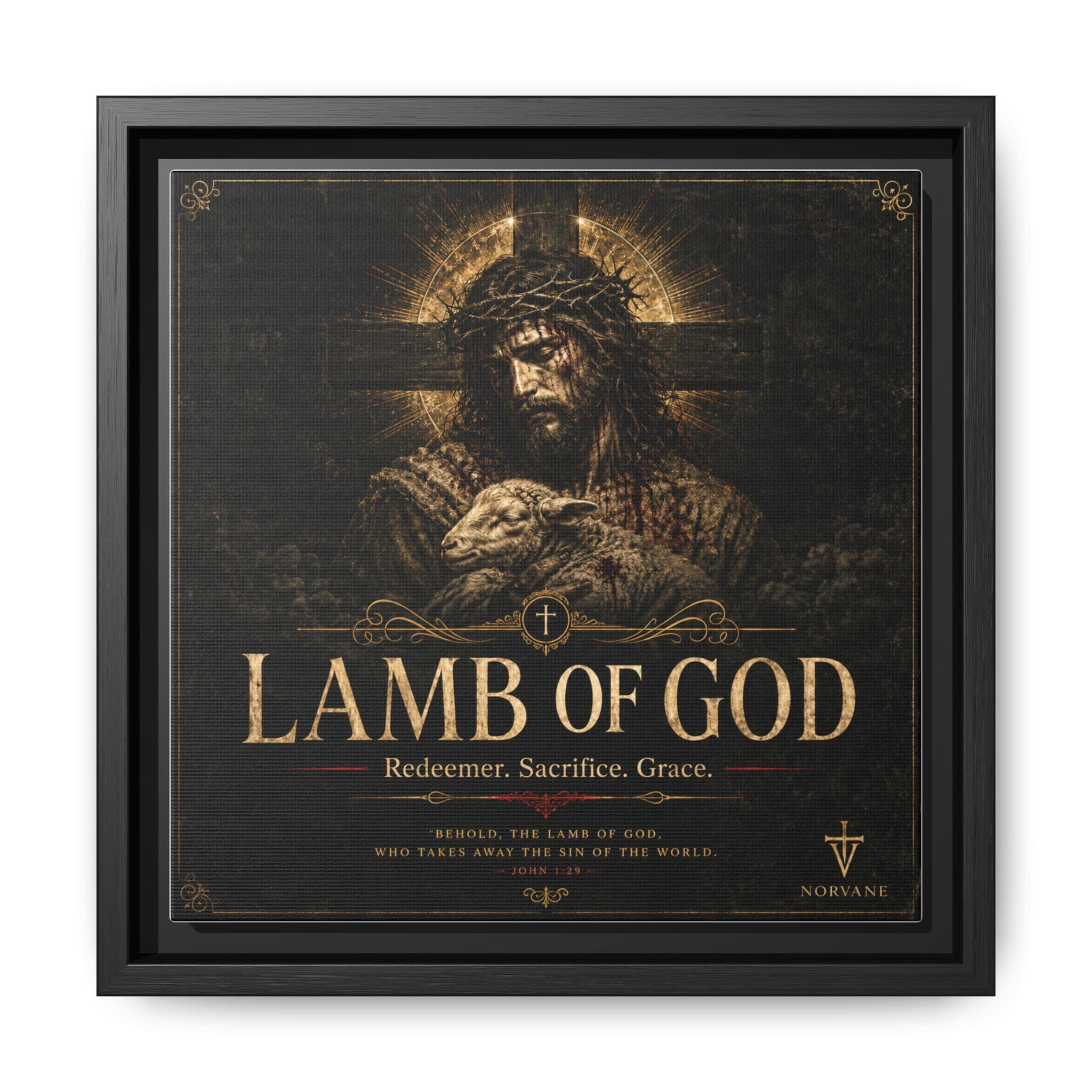 Lamb of God Matte Canvas Print — 'Redeemer. Sacrifice. Grace.' Framed Religious Wall Art Canvas Printify 10″ x 10″ 1.25" Black