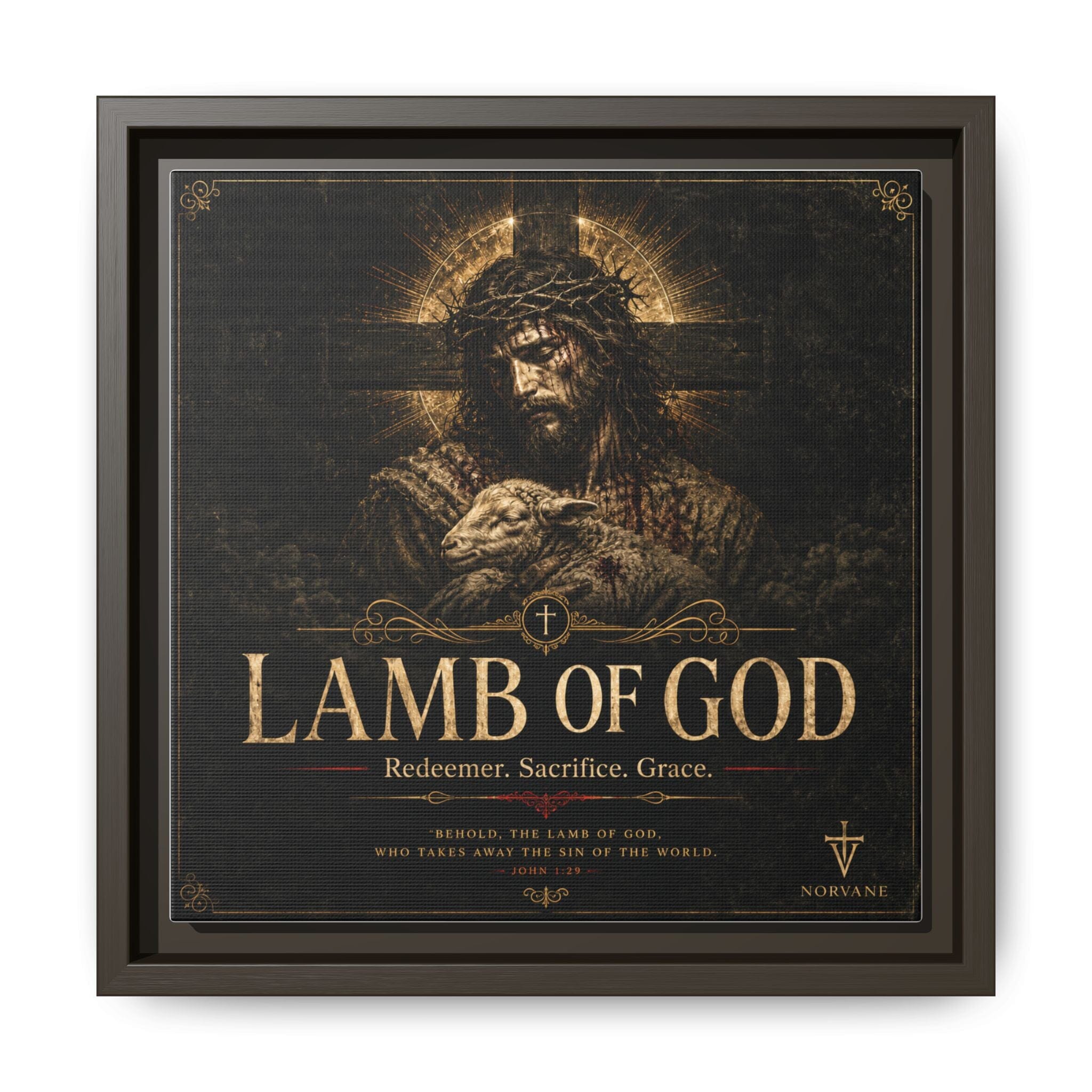 Lamb of God Matte Canvas Print — 'Redeemer. Sacrifice. Grace.' Framed Religious Wall Art Canvas Printify 10″ x 10″ 1.25" Espresso