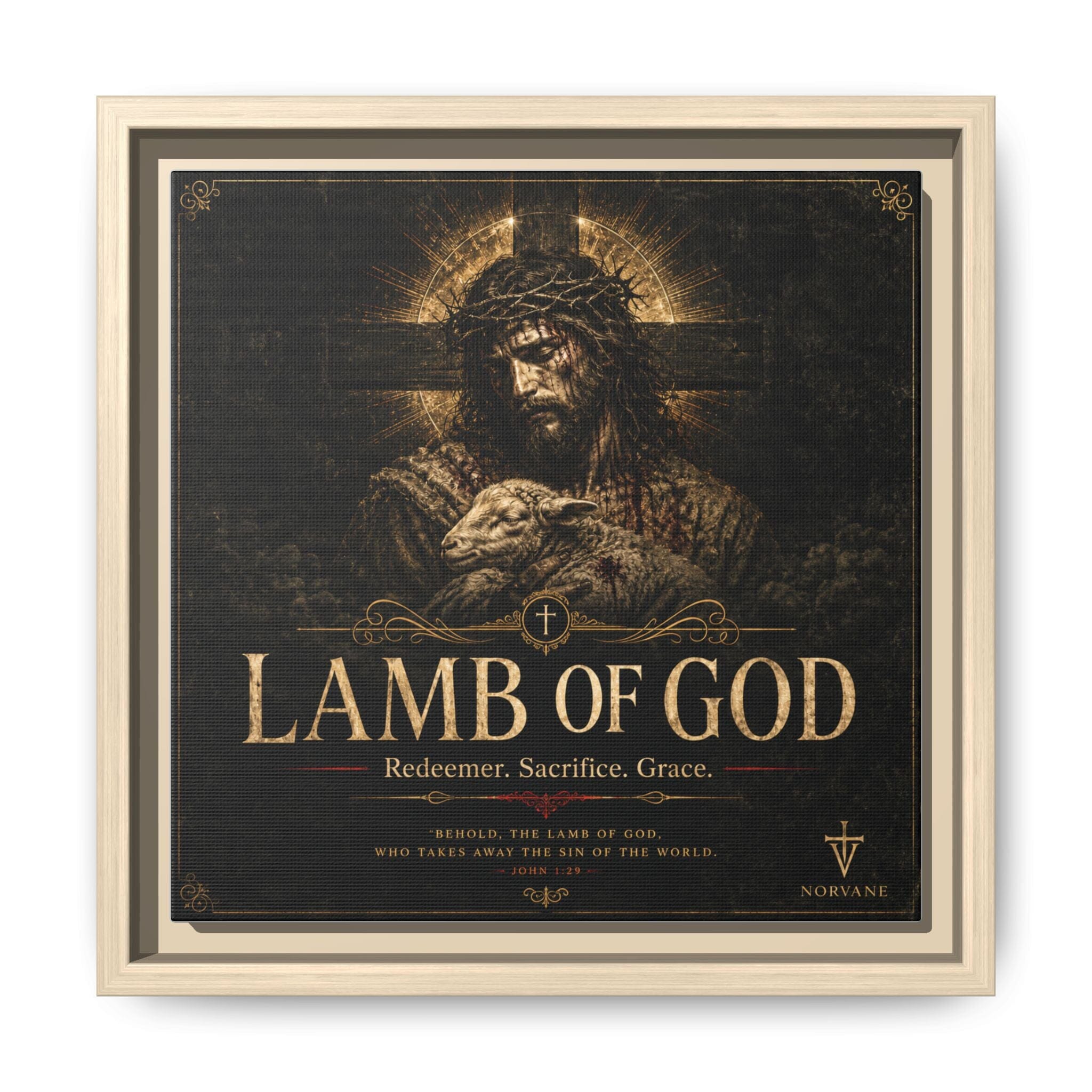 Lamb of God Matte Canvas Print — 'Redeemer. Sacrifice. Grace.' Framed Religious Wall Art Canvas Printify 10″ x 10″ 1.25" Natural